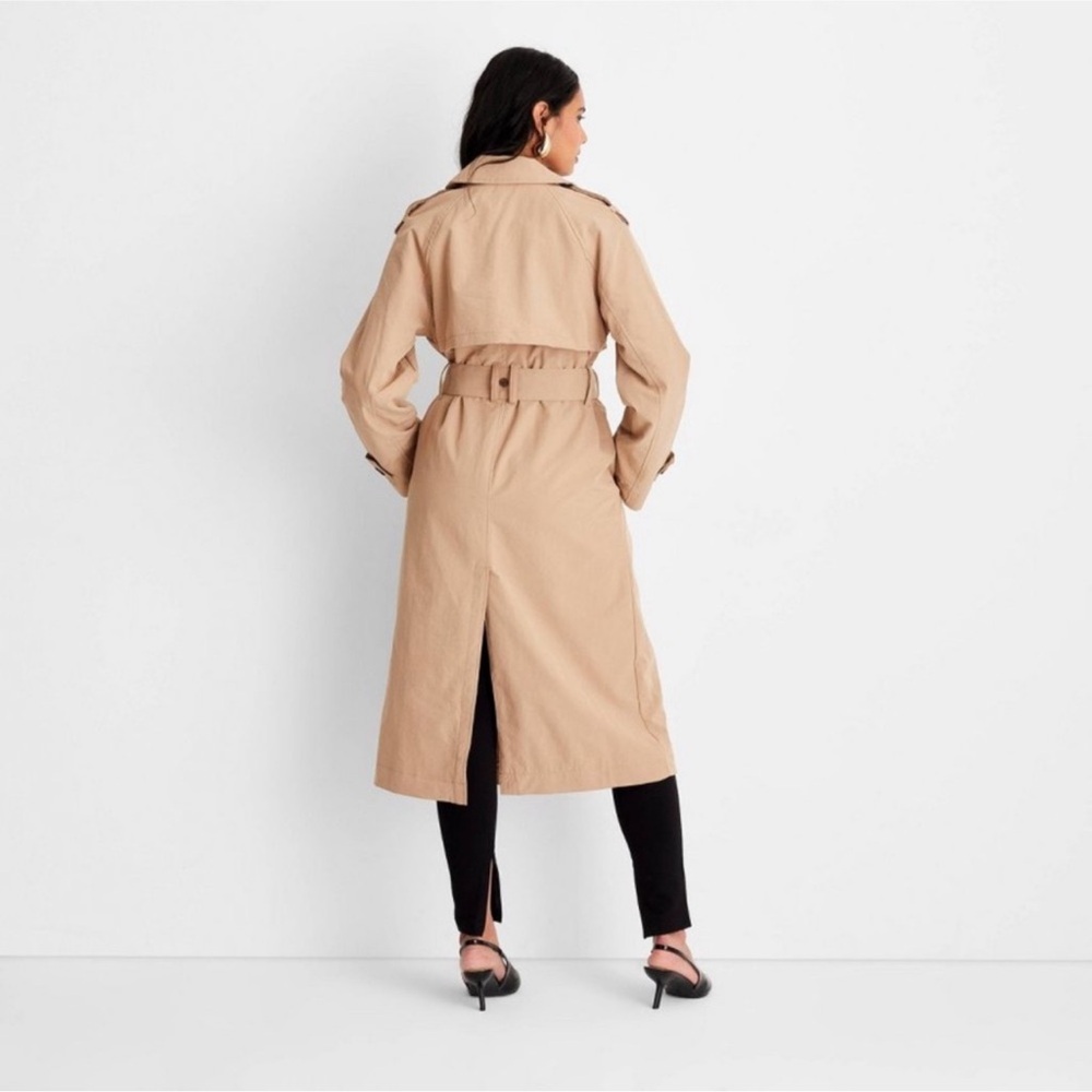 NWT A new day Women's Classic Beige Womens Long Trench Coat Size L Classic - Picture 3 of 6